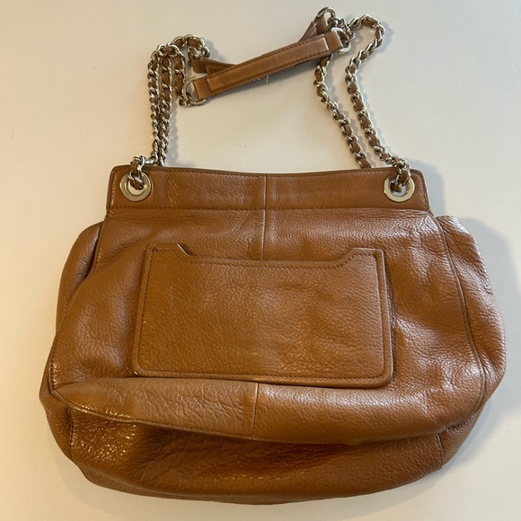 Tory Burch Marion Whipstitch Leather Saddle Convertible Chain Crossbody Tan Bag - Picture 3 of 10